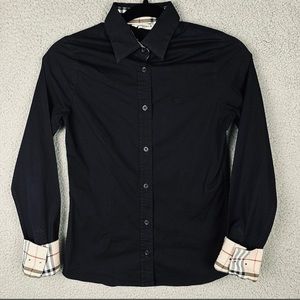 Burberry black button down shirt with beige nova check sleeves Size XS
